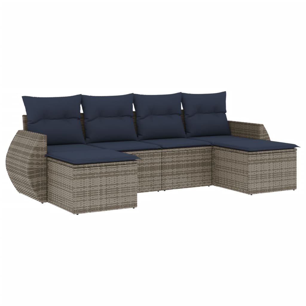 Thumbnail - vidaXL 6-teiliges Gartensofa-Set mit Kissen, grau, Polyrattan