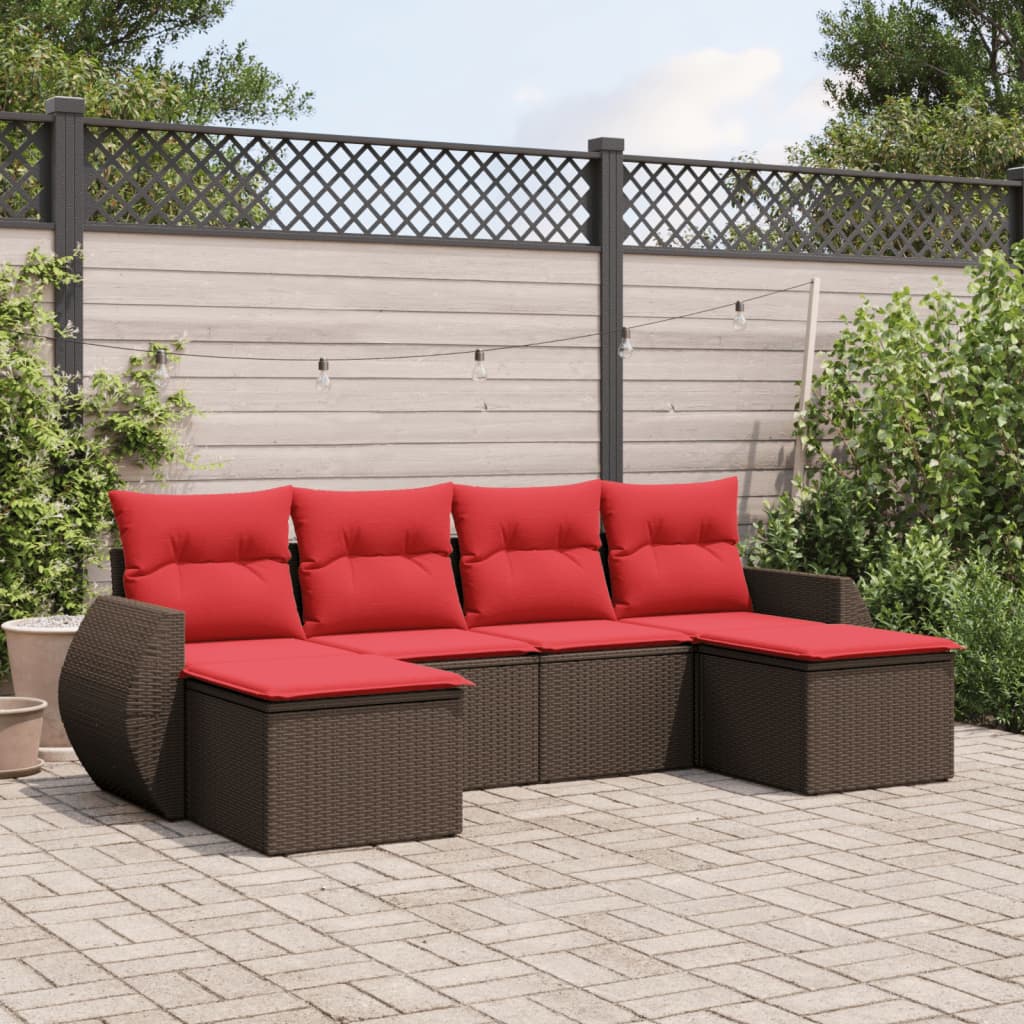 vidaXL 6-teiliges Gartensofa-Set mit Kissen, braun, Polyrattan