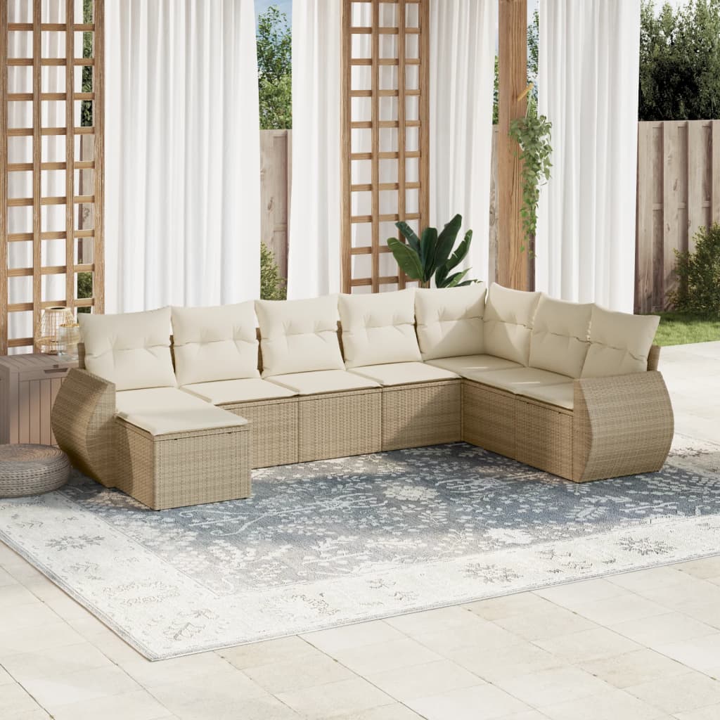 vidaXL 8-tlg. Garten-Sofagarnitur mit Kissen Beige Poly Rattan