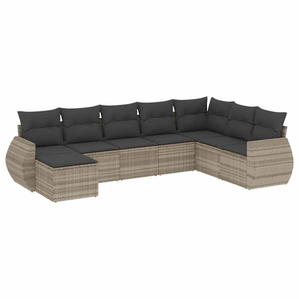 vidaXL 8-osaline aiadiivani komplekt patjadega, helehall, pol&uuml;rotang