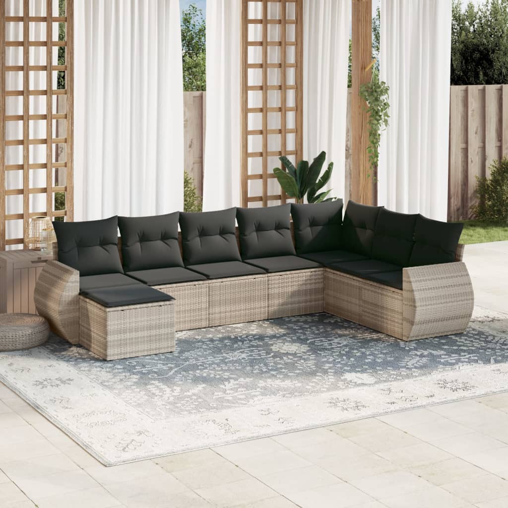 vidaXL 8-tlg. Garten-Sofagarnitur mit Kissen Hellgrau Poly Rattan