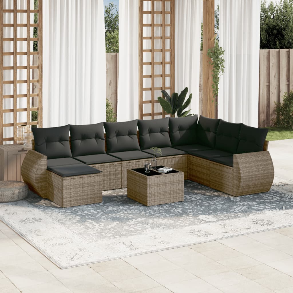 vidaXL 9-tlg. Garten-Sofagarnitur mit Kissen Grau Poly Rattan