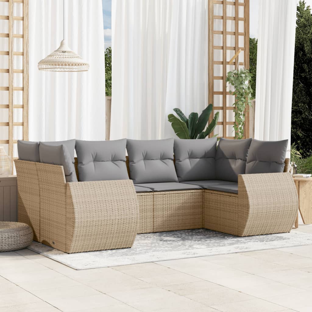 vidaXL 6 Piece Garden Sofa Set with Cushions Beige Poly Rattan