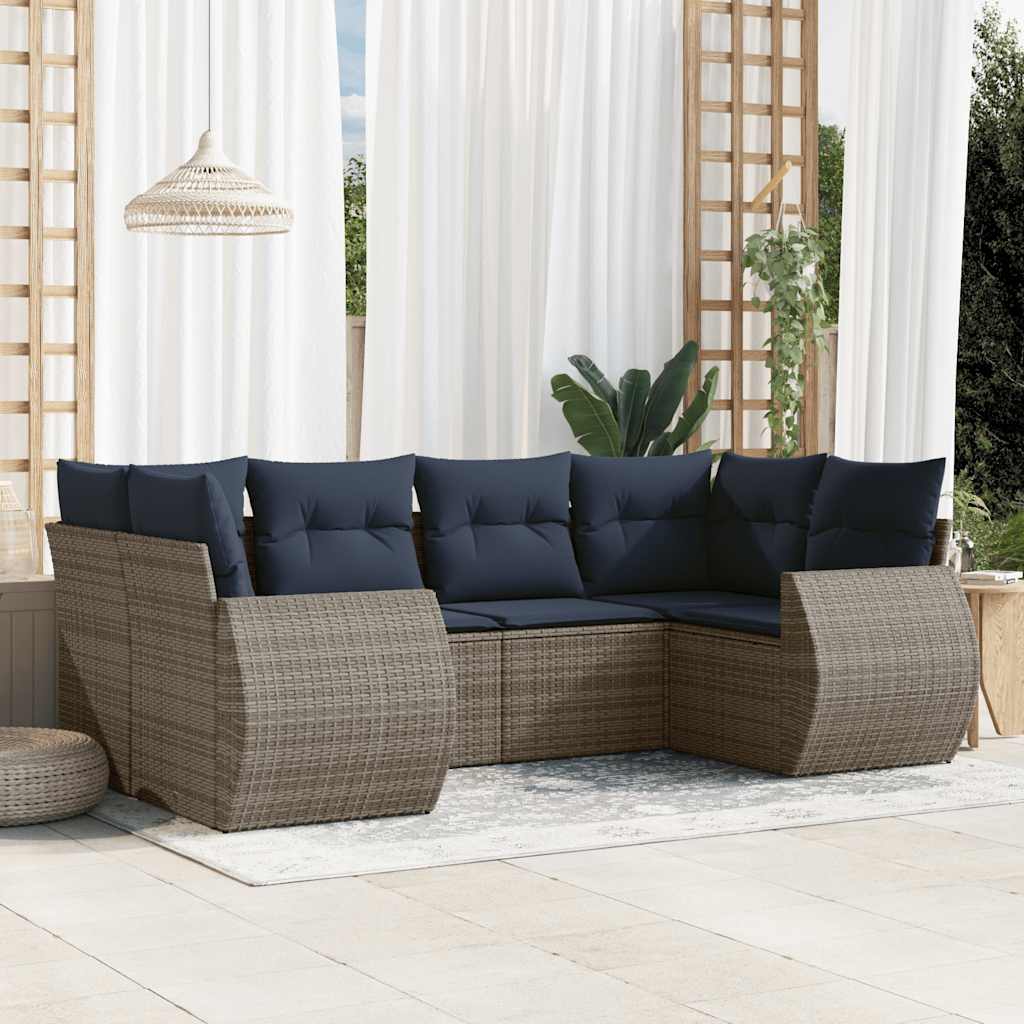 vidaXL 6-teiliges Gartensofa-Set mit Kissen, grau, Polyrattan
