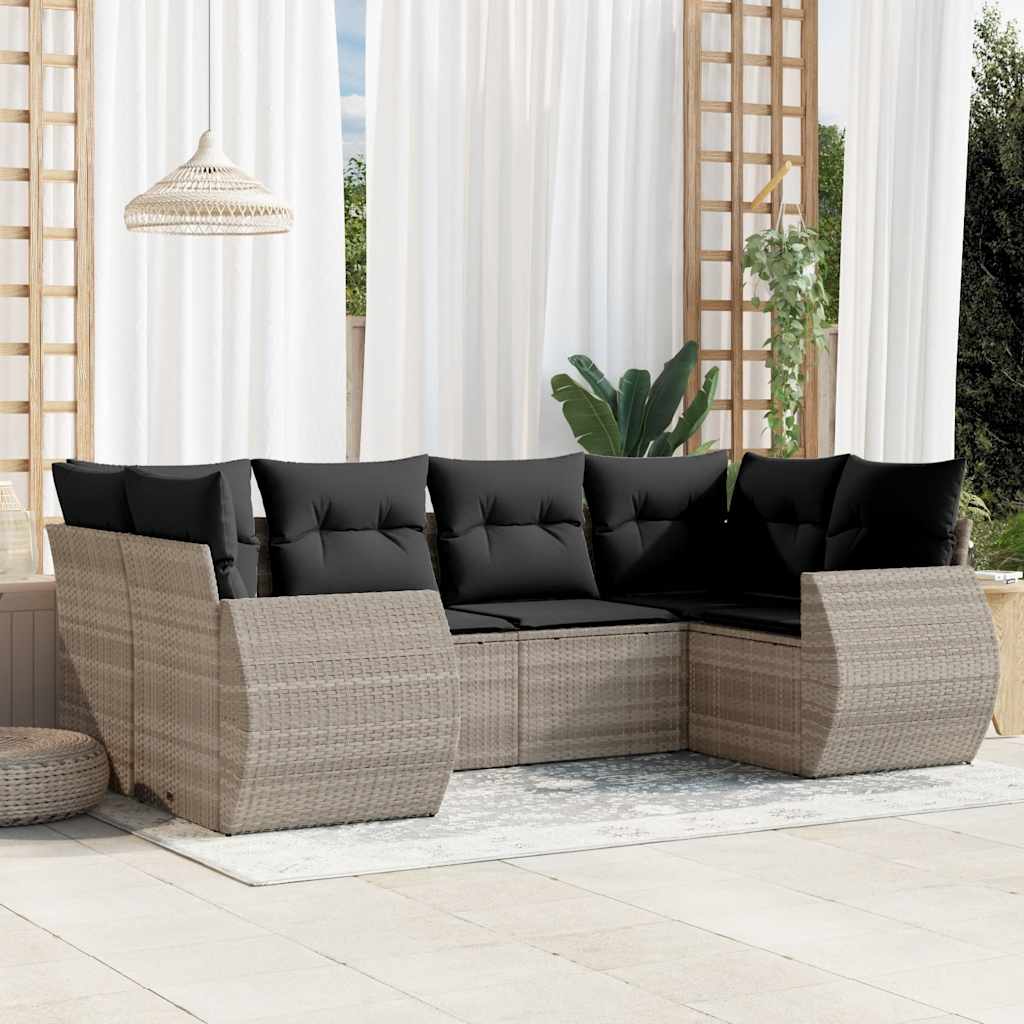 vidaXL 6-delige Loungeset met kussens poly rattan lichtgrijs