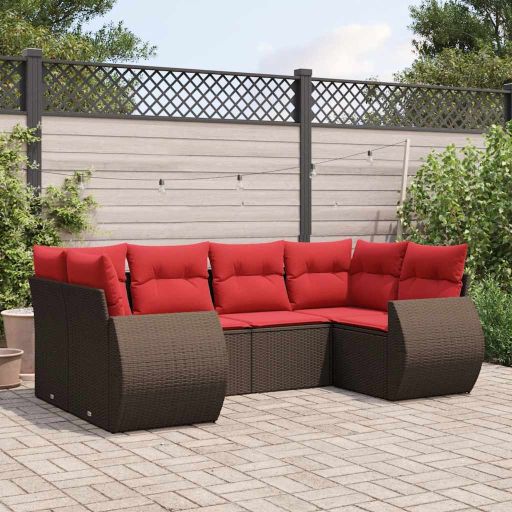 vidaXL 6-teiliges Gartensofa-Set mit Kissen, braun, Polyrattan