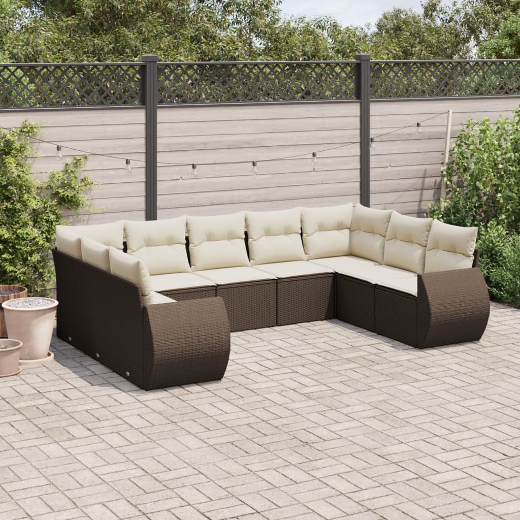 vidaXL 9-delige Loungeset met kussens poly rattan bruin
