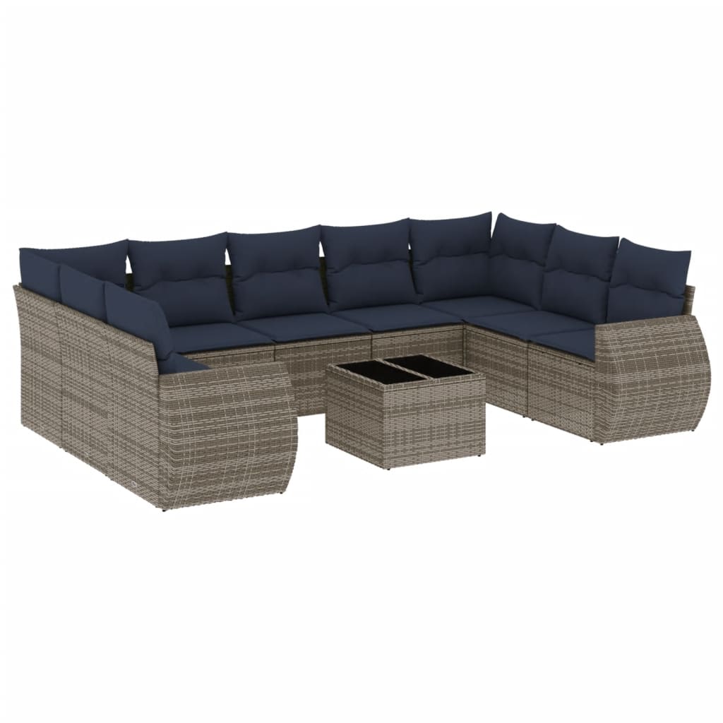 vidaXL 10-delige tuinbankset met kussens, grijs polyrotan, foto 3