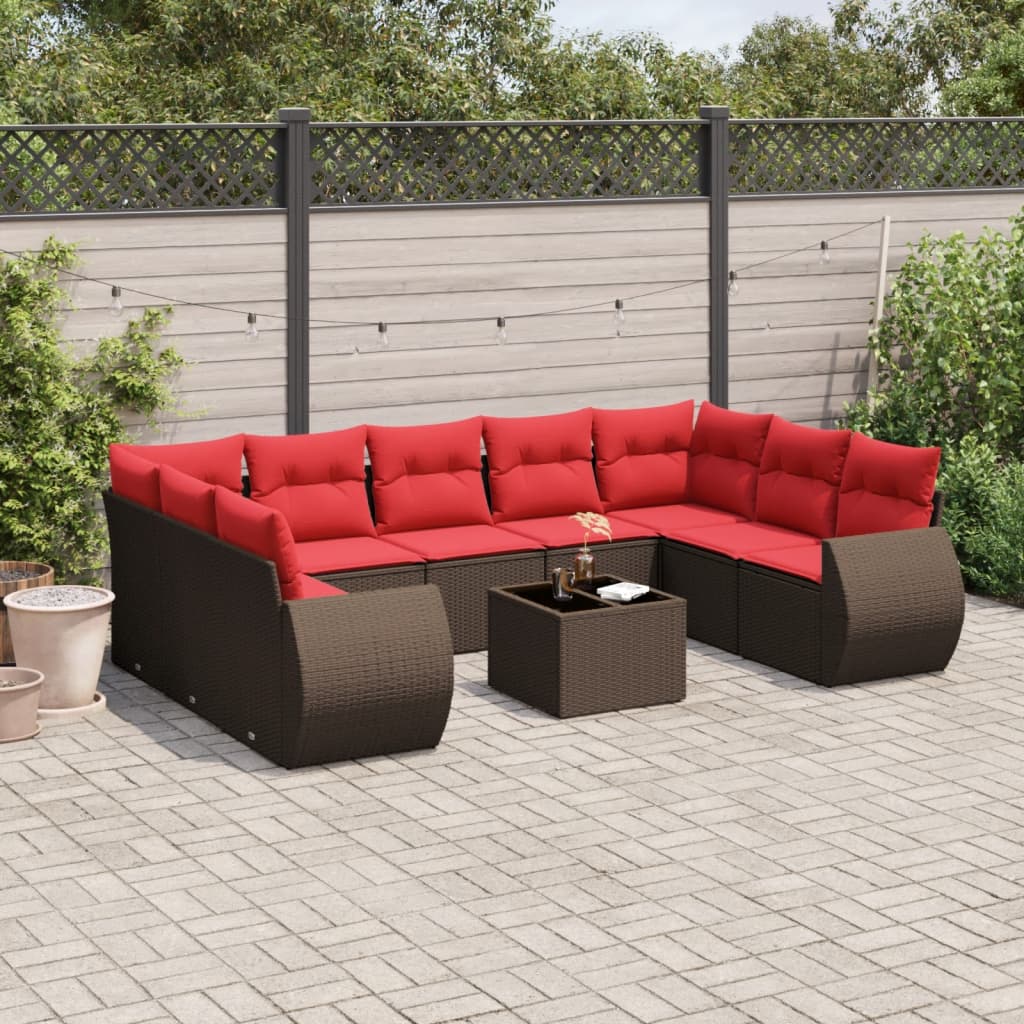 vidaXL 10-teiliges Gartensofa-Set mit Kissen, braun, Polyrattan