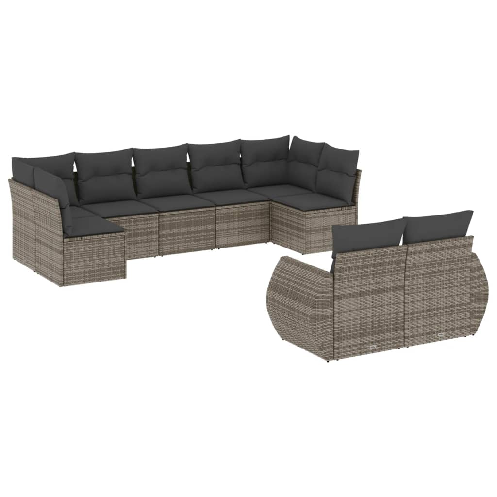 vidaXL 9-delige Loungeset met kussens poly rattan grijs, foto 3