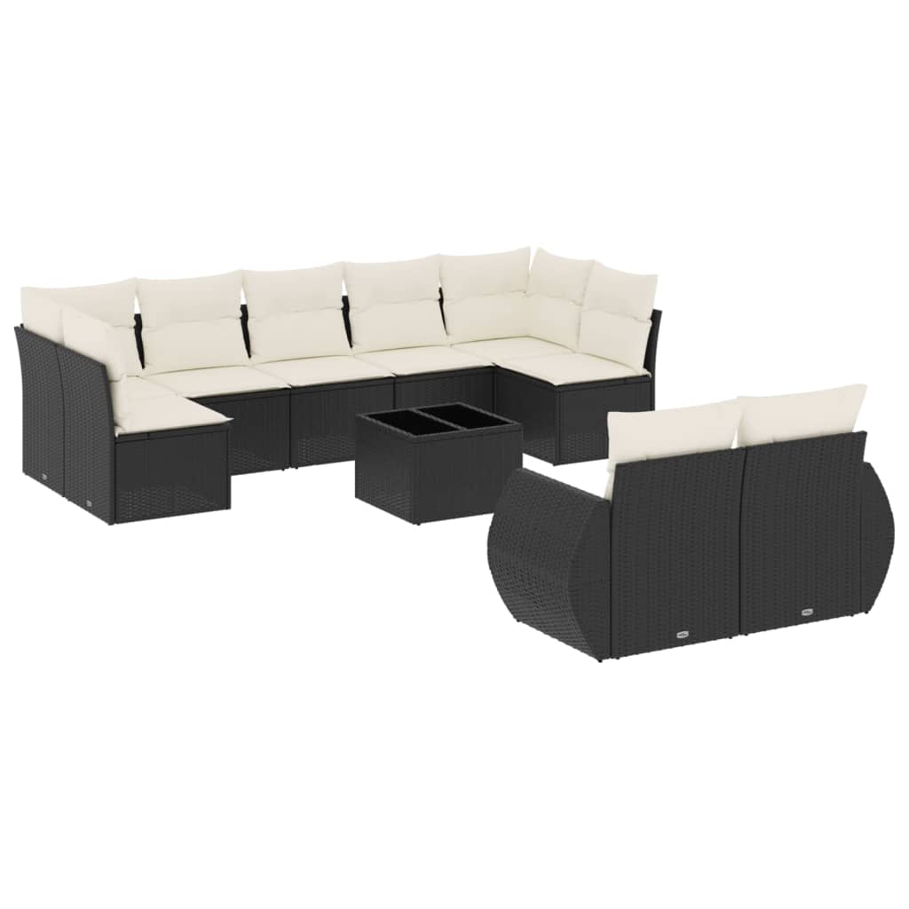 vidaXL 10-delige Loungeset met kussens poly rattan zwart, foto 3