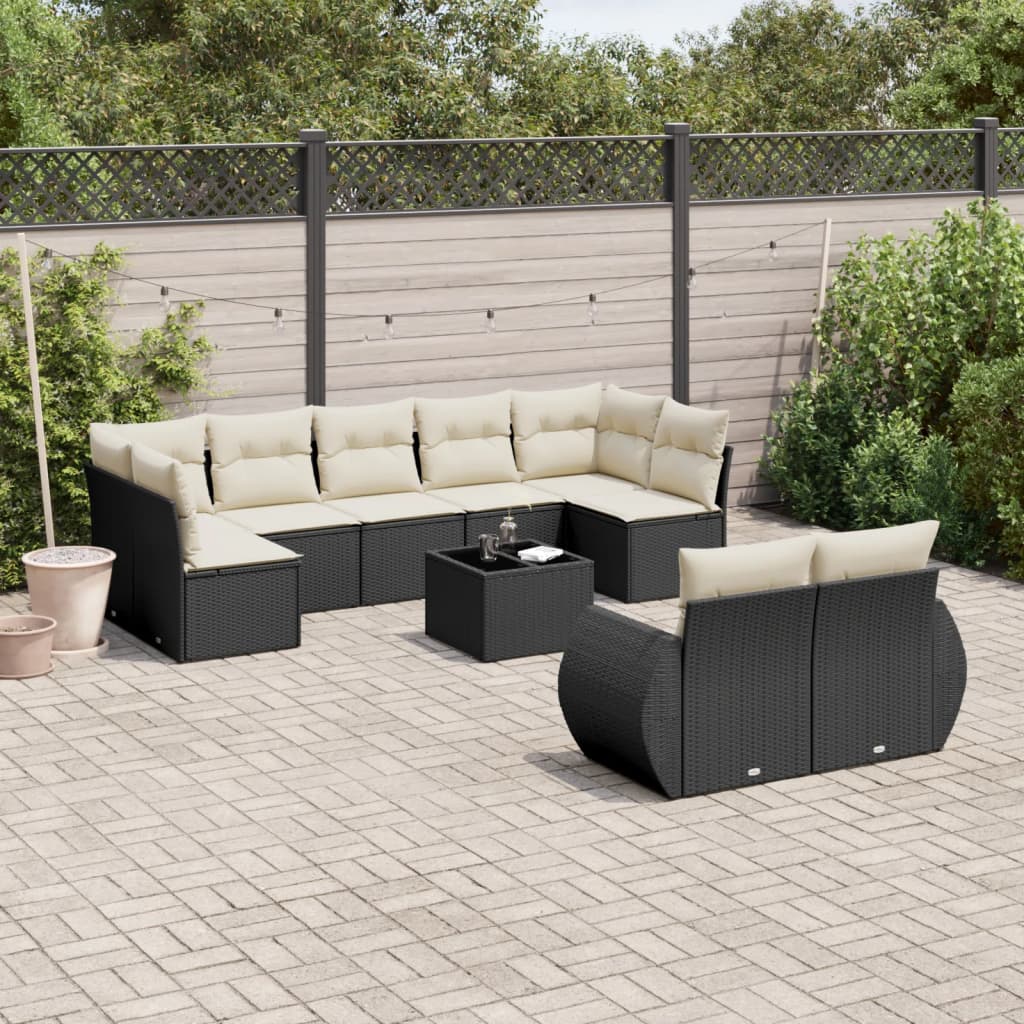 vidaXL 10-delige Loungeset met kussens poly rattan zwart