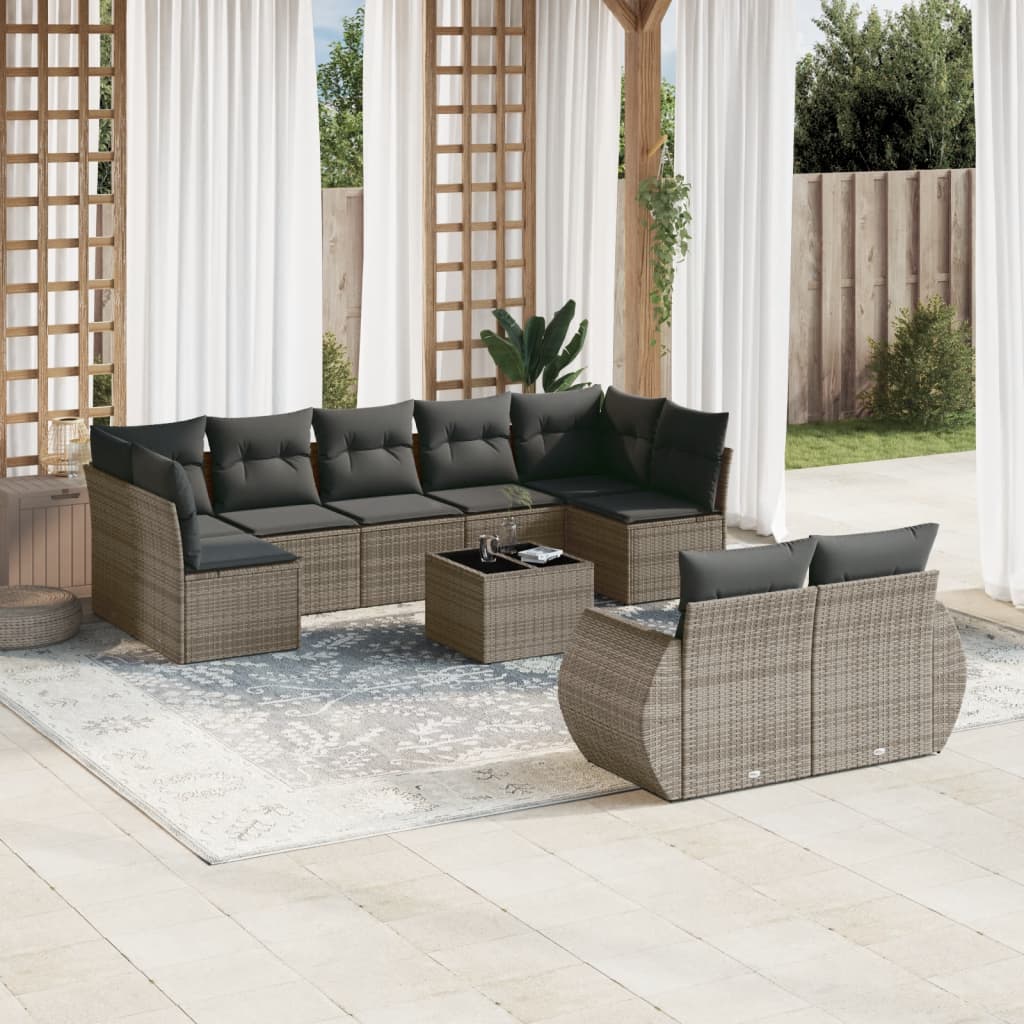 vidaXL 10 Piece Garden Sofa Set with Cushions Grey Poly Rattan