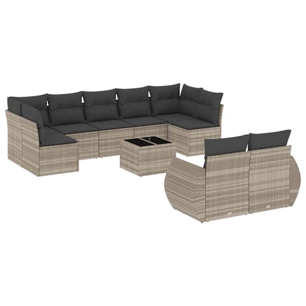 vidaXL 10-osaline aiadiivani komplekt patjadega, helehall, pol&uuml;rotang