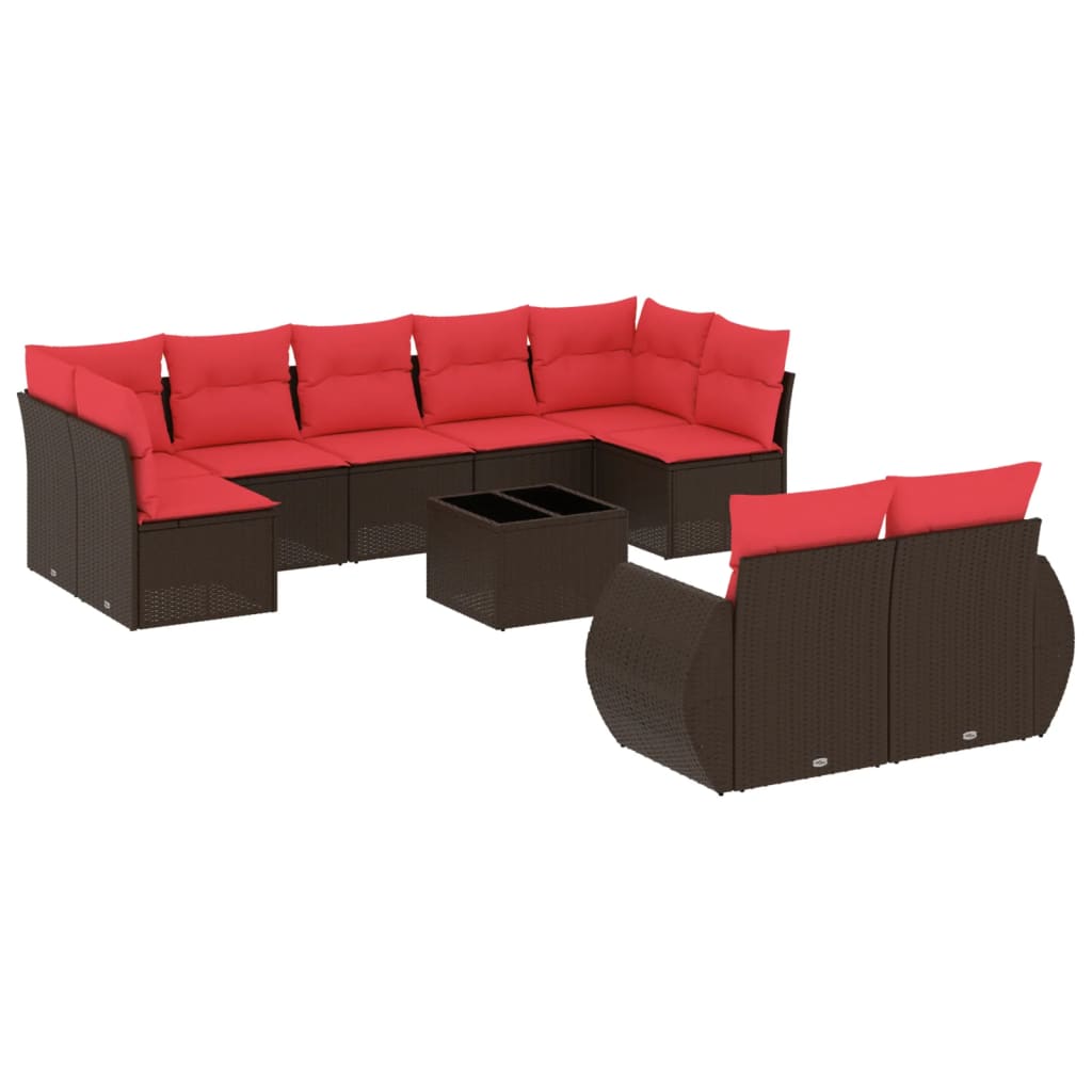 Thumbnail - vidaXL 10-teiliges Gartensofa-Set mit Kissen, braun, Polyrattan