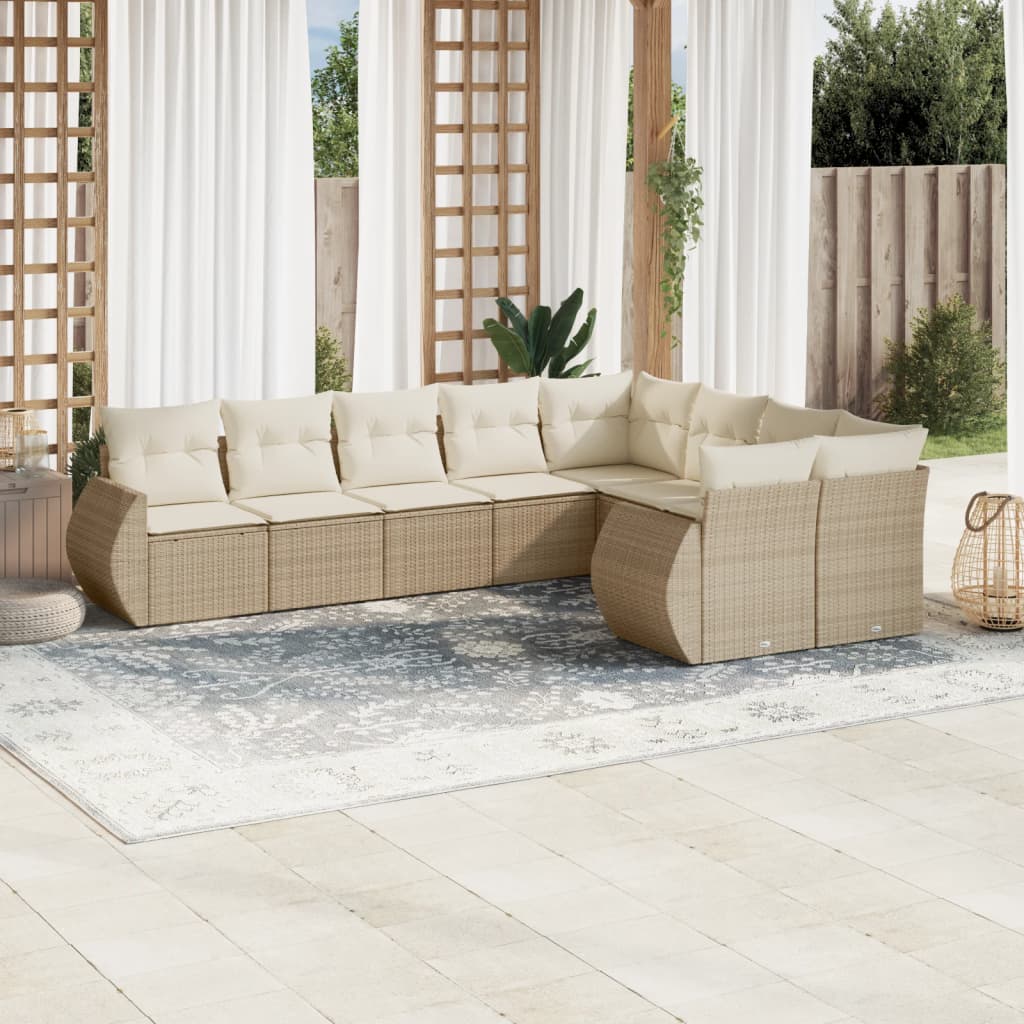 vidaXL Salon de jardin avec coussins 9 pcs beige résine tressée