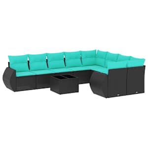 vidaXL 10-osaline aiadiivanikomplekt patjadega, must pol&uuml;rotang