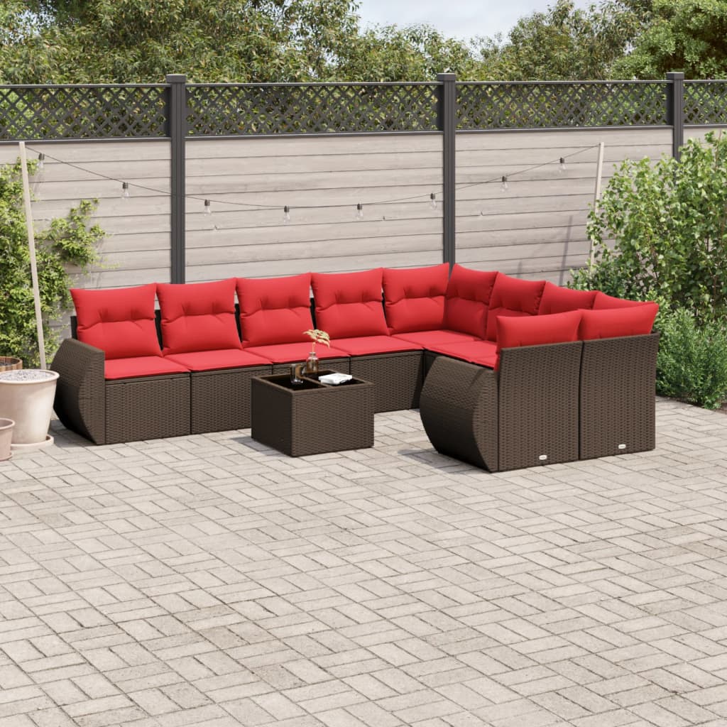 vidaXL 10-teiliges Gartensofa-Set mit Kissen, braun, Polyrattan