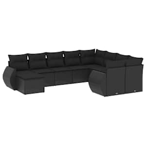 vidaXL 10-osaline aiadiivani komplekt patjadega, must, pol&uuml;rotang
