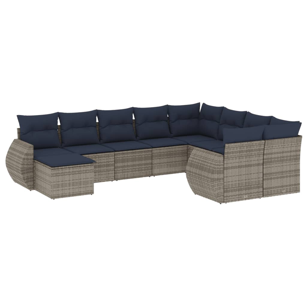 vidaXL 10-delige tuinbankset met kussens, grijs polyrotan, foto 3