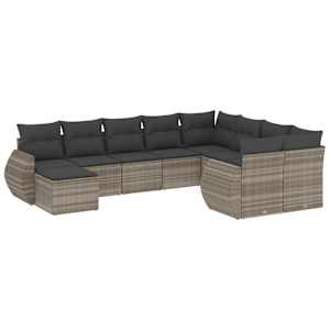 vidaXL 10-osaline aiadiivani komplekt patjadega, helehall, pol&uuml;rotang