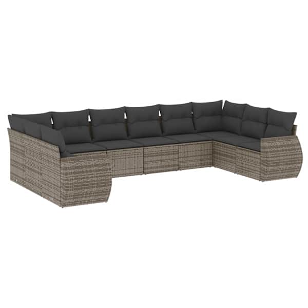 vidaXL 10-osaline aiadiivani komplekt patjadega, hall, pol&uuml;rotang