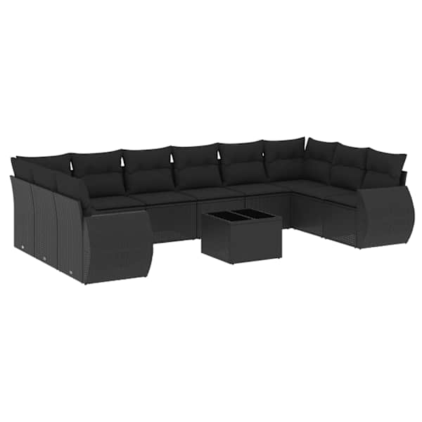 vidaXL 11-osaline aiadiivani komplekt patjadega, must, pol&uuml;rotang