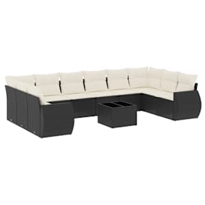 vidaXL 11-osaline aiadiivani komplekt patjadega, must, pol&uuml;rotang