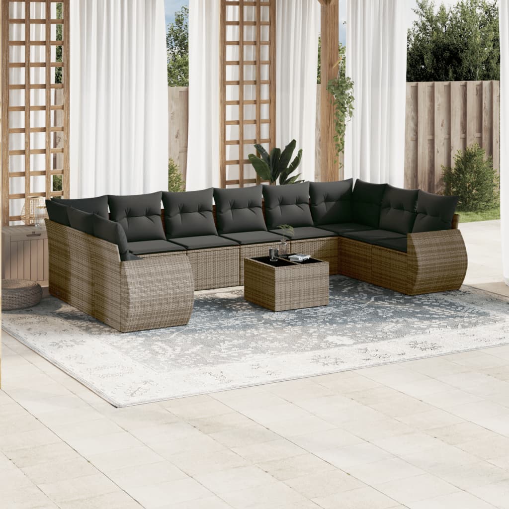 vidaXL 11 Piece Garden Sofa Set with Cushions Grey Poly Rattan