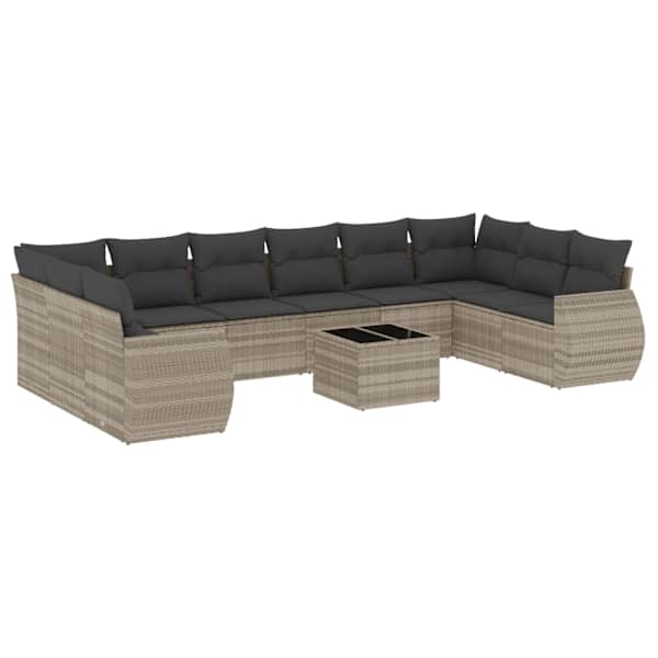 vidaXL 11-osaline aiadiivani komplekt patjadega, helehall, pol&uuml;rotang
