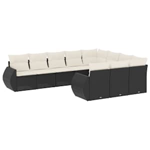 vidaXL 10-osaline aiadiivani komplekt patjadega, must, pol&uuml;rotang