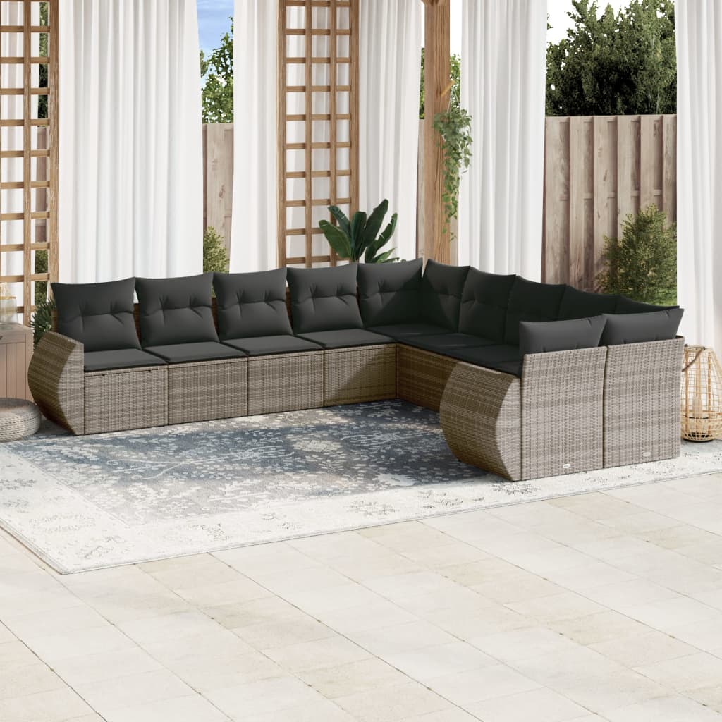 vidaXL 10 Piece Garden Sofa Set with Cushions Grey Poly Rattan