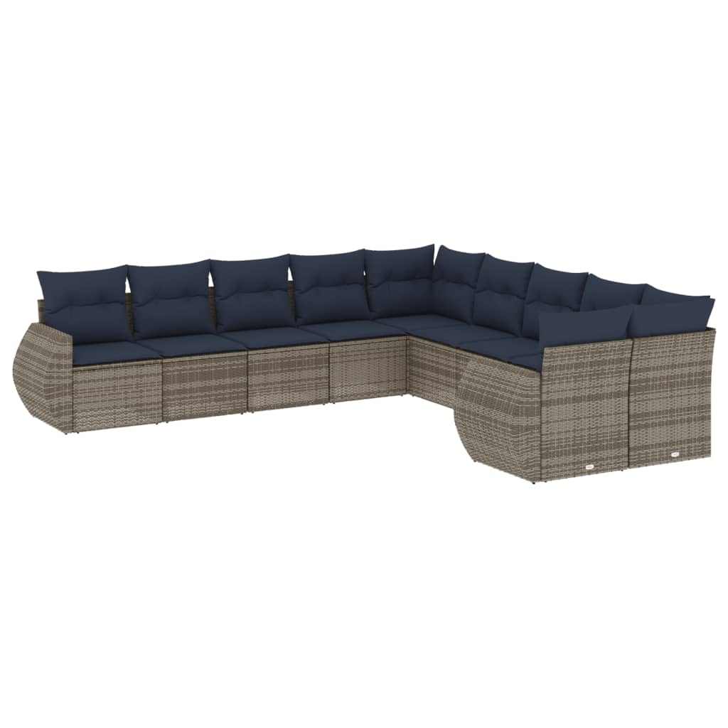 vidaXL 10-delige tuinbankset met kussens, grijs polyrotan, foto 3