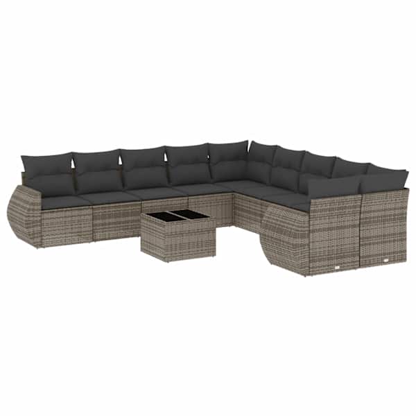 vidaXL 11-osaline aiadiivani komplekt patjadega, hall, pol&uuml;rotang