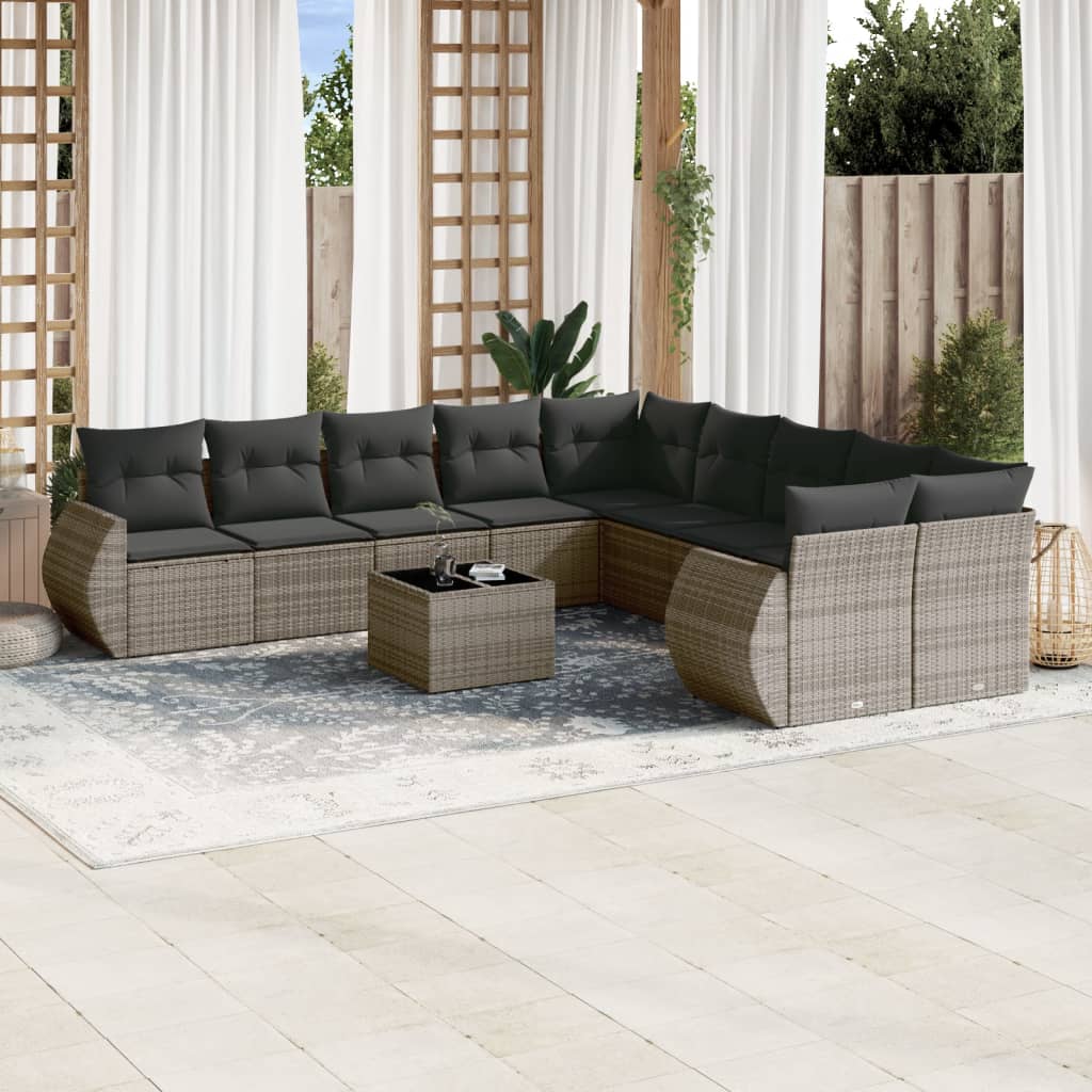 vidaXL 11 Piece Garden Sofa Set with Cushions Grey Poly Rattan