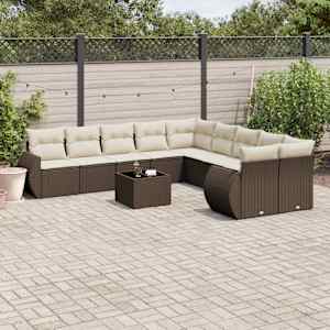 Vrtna sedežna garnitura 11-delna z blazinami rjava poli ratan