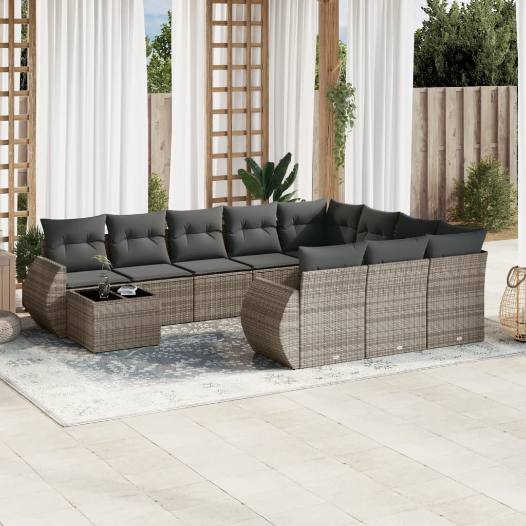 Set Divani da Giardino 11 pz con Cuscini in Polyrattan Grigio