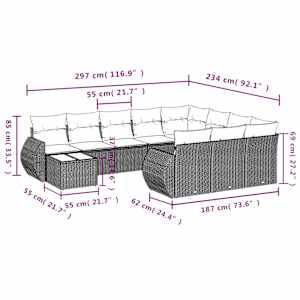 11dílná zahradní sedací souprava s poduškami šedá polyratan - obrázek 8