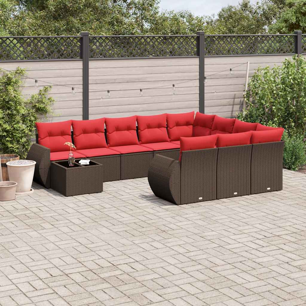 vidaXL 11-teiliges Gartensofa-Set mit Kissen, braun, Polyrattan