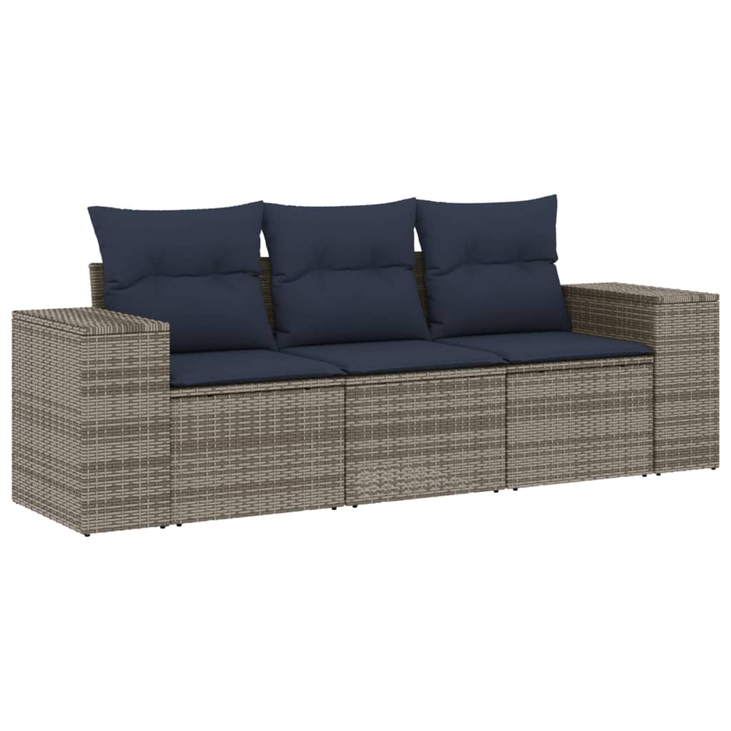 Thumbnail - vidaXL 3-teiliges Gartensofa-Set mit Kissen, grau, Polyrattan