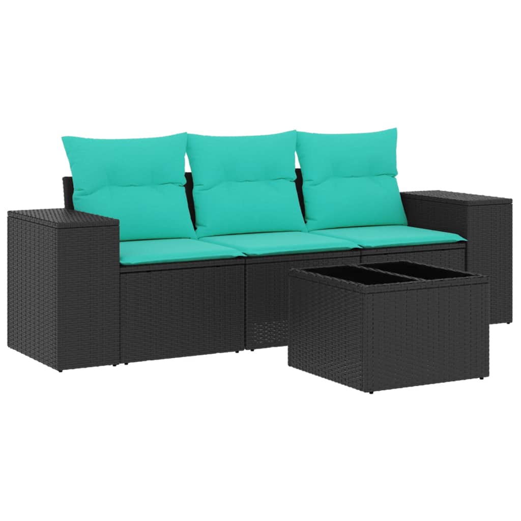 Thumbnail - vidaXL 4-teiliges Gartensofa-Set mit Kissen, schwarzes Polyrattan