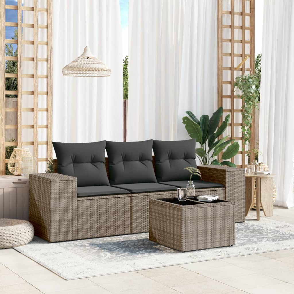 vidaXL 4 Piece Garden Sofa Set with Cushions Grey Poly Rattan