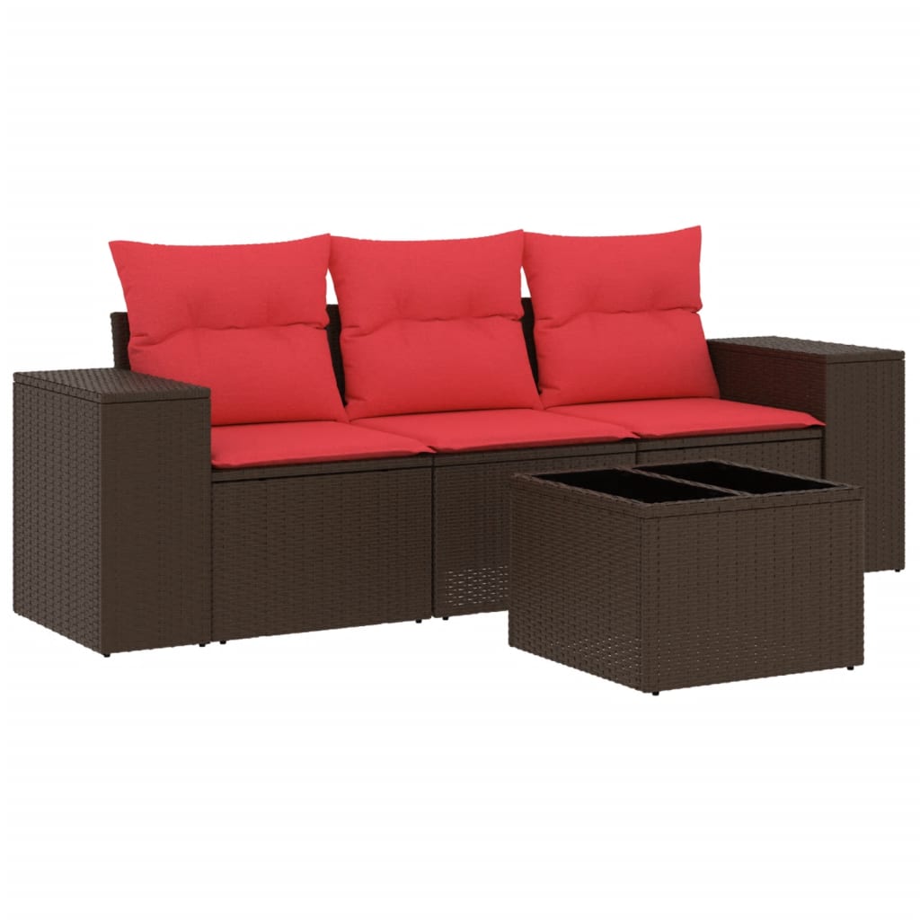 Thumbnail - vidaXL 4-teiliges Gartensofa-Set mit Kissen, braun, Polyrattan
