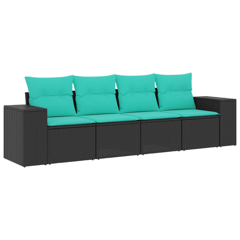 Thumbnail - vidaXL 4-teiliges Gartensofa-Set mit Kissen, schwarzes Polyrattan