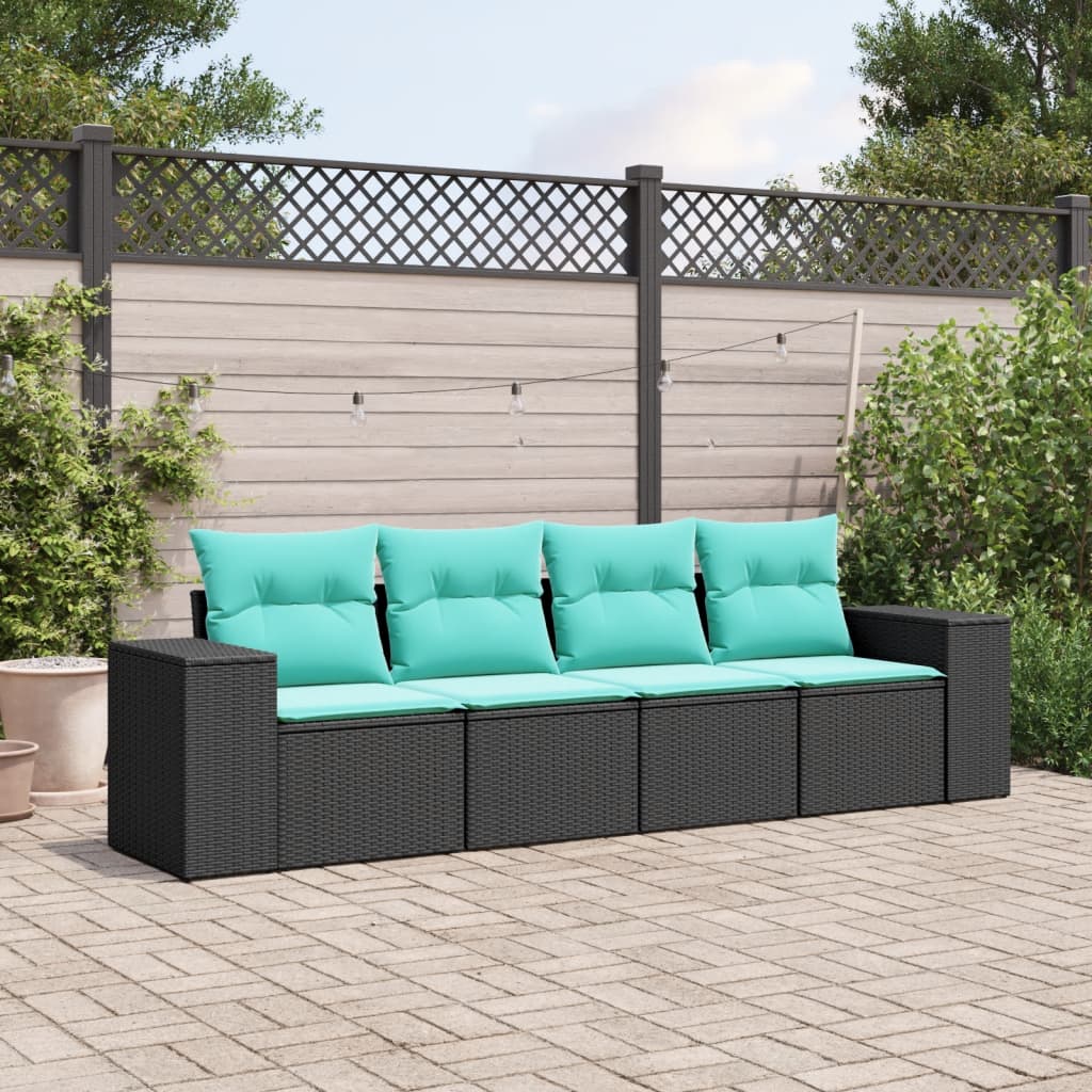 Thumbnail - vidaXL 4-teiliges Gartensofa-Set mit Kissen, schwarzes Polyrattan