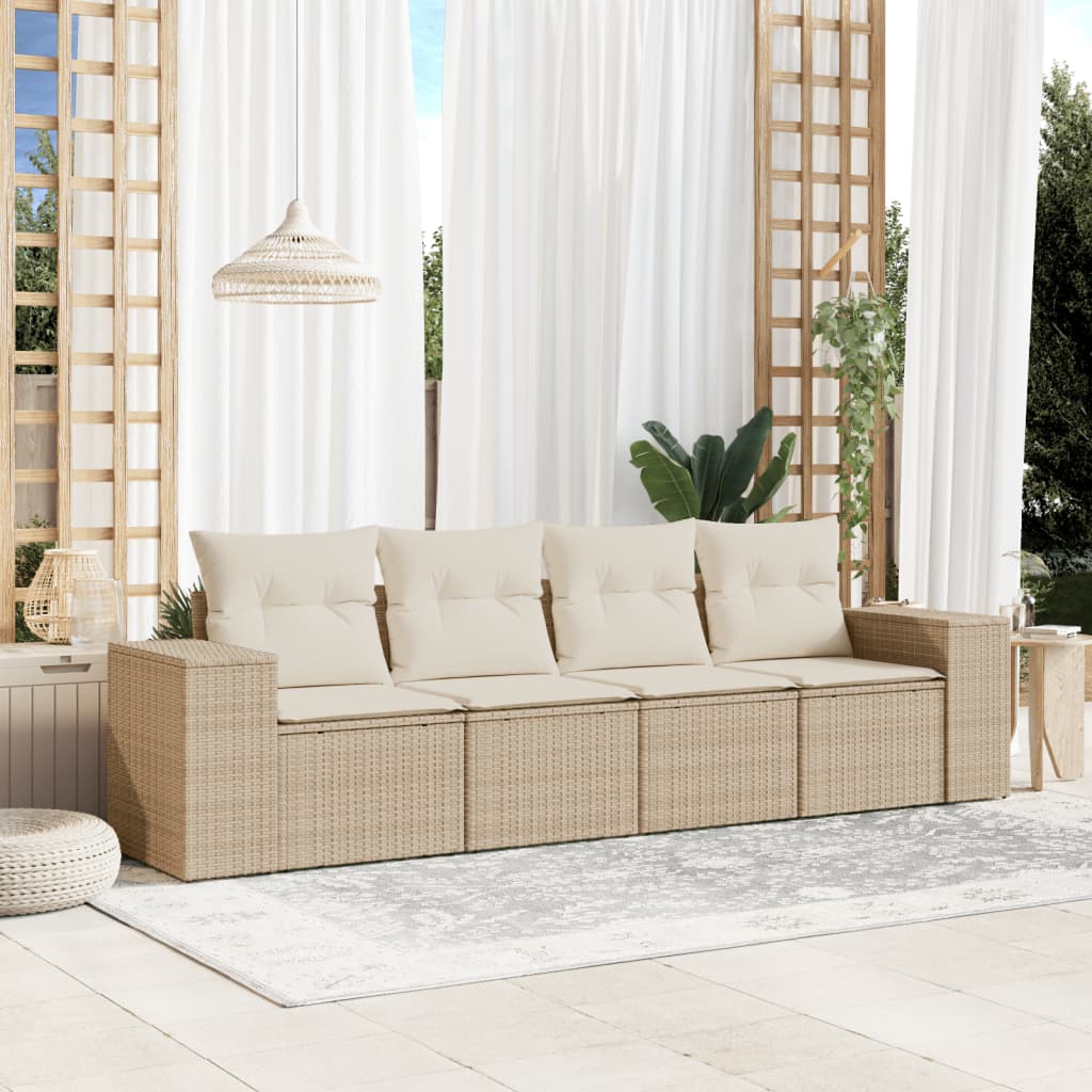 vidaXL 4-tlg. Garten-Sofagarnitur mit Kissen Beige Poly Rattan