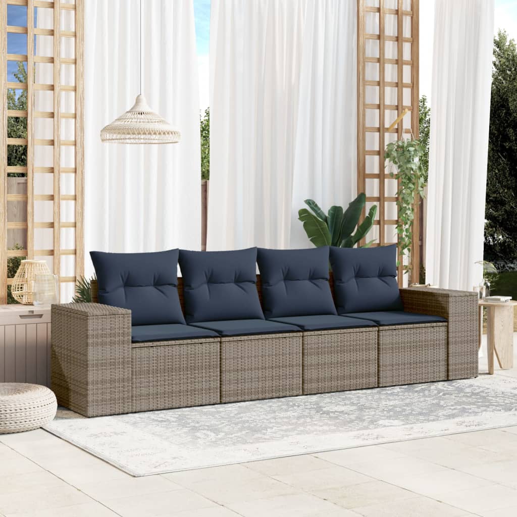 vidaXL 4-teiliges Gartensofa-Set mit Kissen, grau, Polyrattan