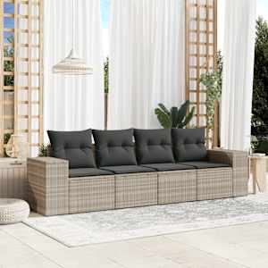 Vrtna sedežna garnitura 4-delna z blazinami siv poli ratan