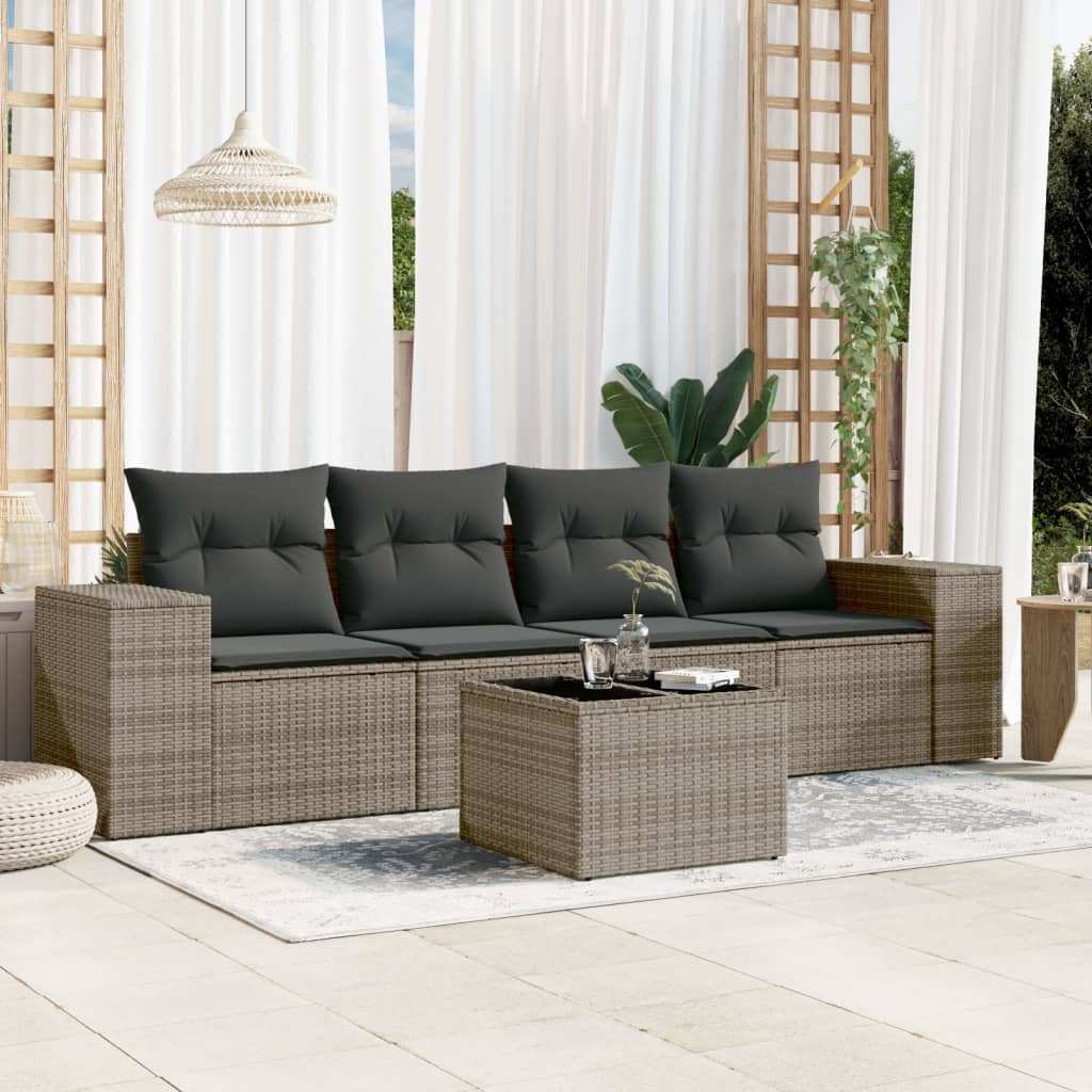 vidaXL 5 Piece Garden Sofa Set with Cushions Grey Poly Rattan