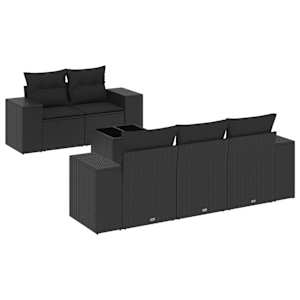 vidaXL 6-osaline aiadiivani komplekt patjadega, must, pol&uuml;rotang